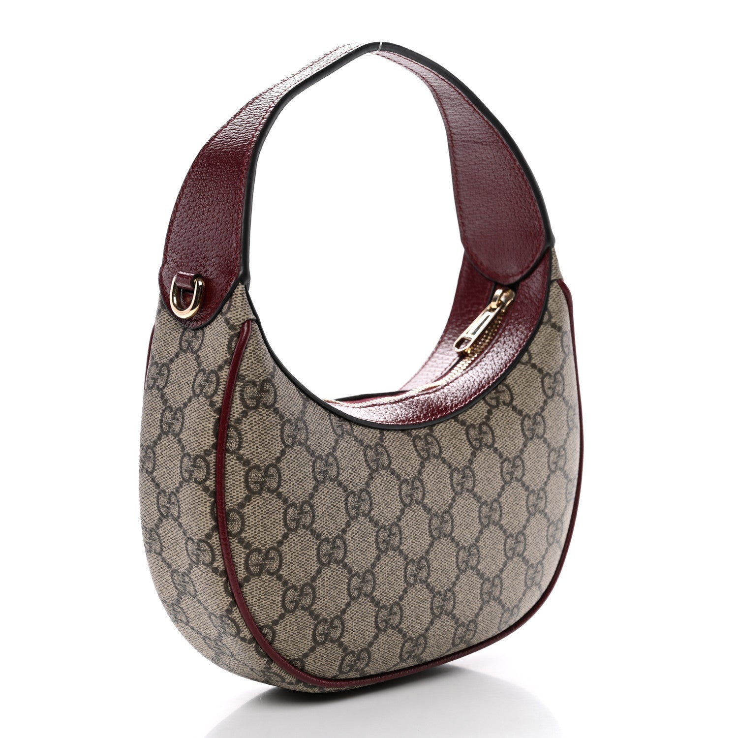 Gucci GG Supreme Monogram Textured Dollar Calfskin Small Ophidia Shoulder Bag Beige Bordeaux