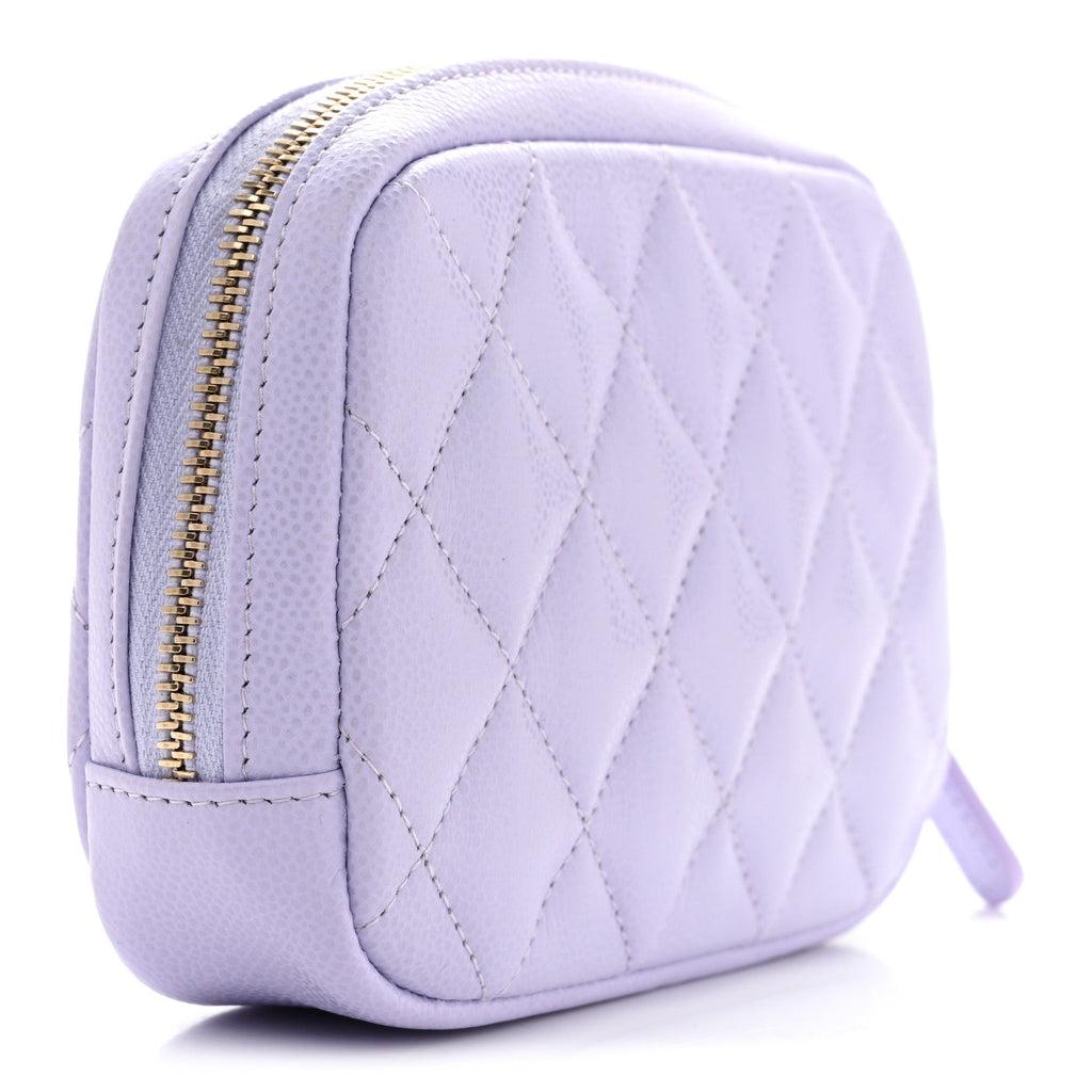 Caviar Quilted Small Curvy Pouch Cosmetic Case Light Purple