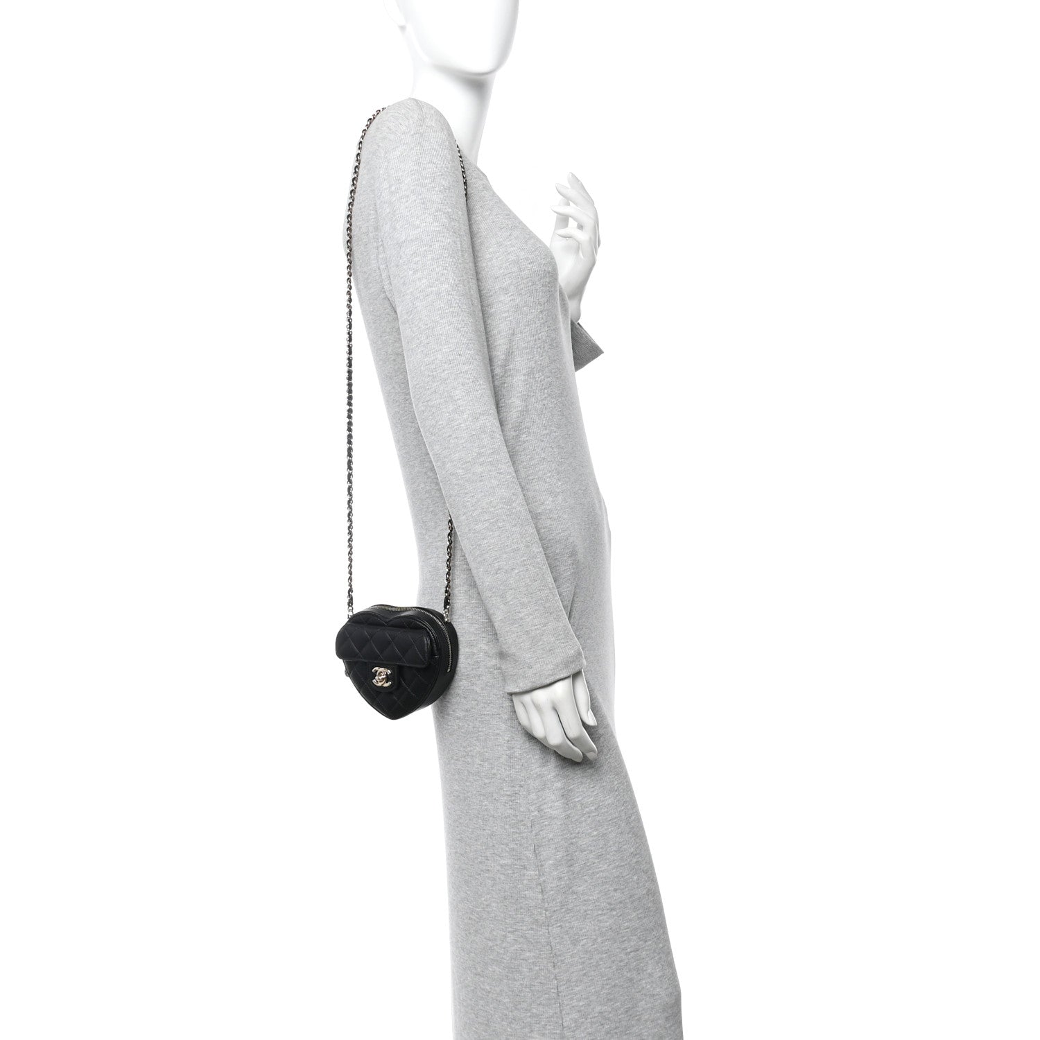 Chanel Lambskin Quilted CC In Love Heart Clutch With Chain Black