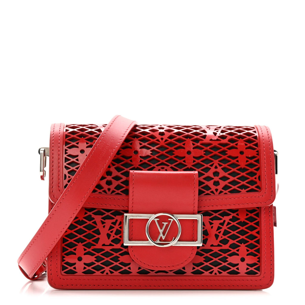 Louis Vuitton Patent Calfskin Monogram Lace Dauphine Mini Red