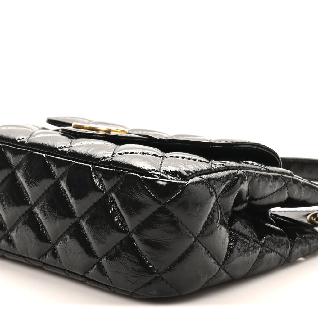Chanel Shiny Crumpled Calfskin Quilted Small Wavy CC Hobo Black
