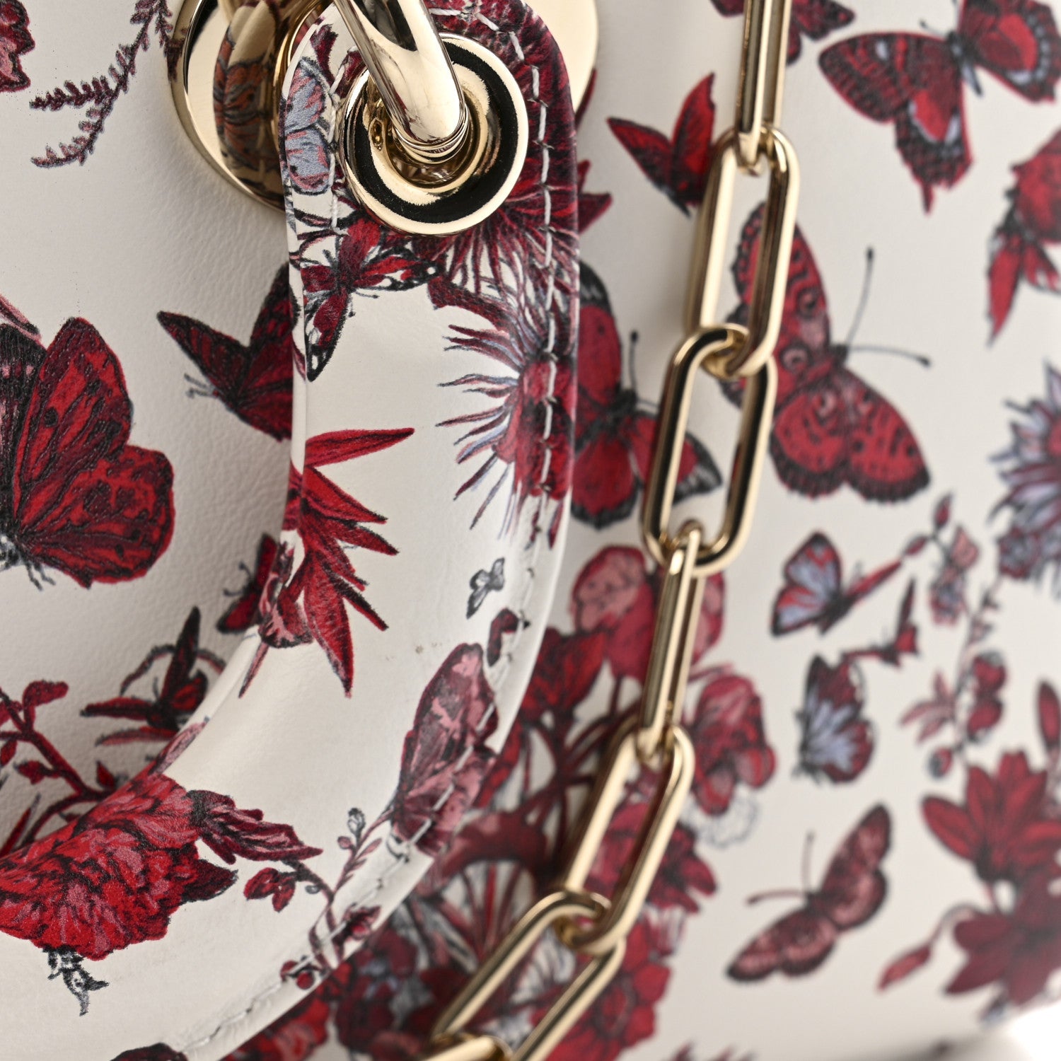 Christian Dior Calfskin Le Coeur Des Papillons Small Lady D-Joy White