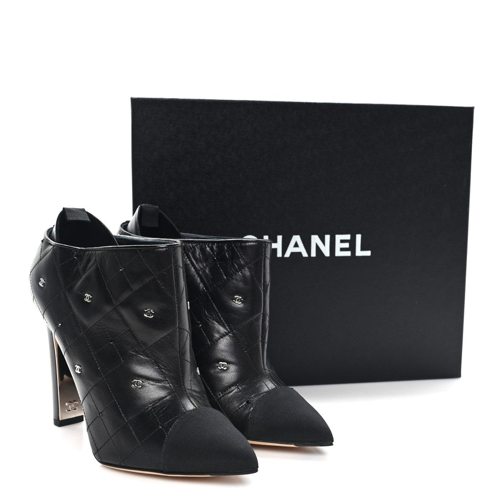 Lambskin Quilted CC Cap Toe Booties 38 Black