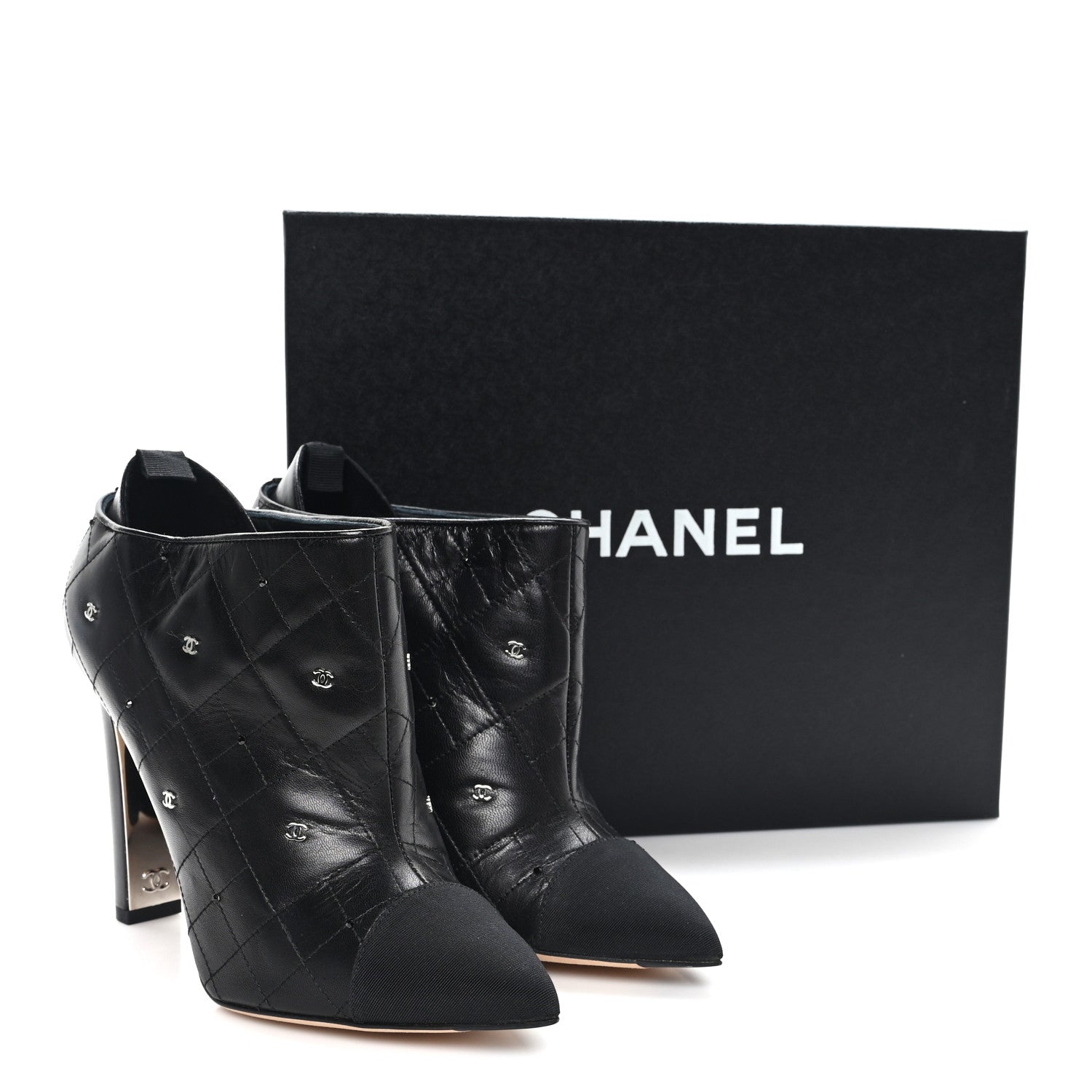 Lambskin Quilted CC Cap Toe Booties 38 Black