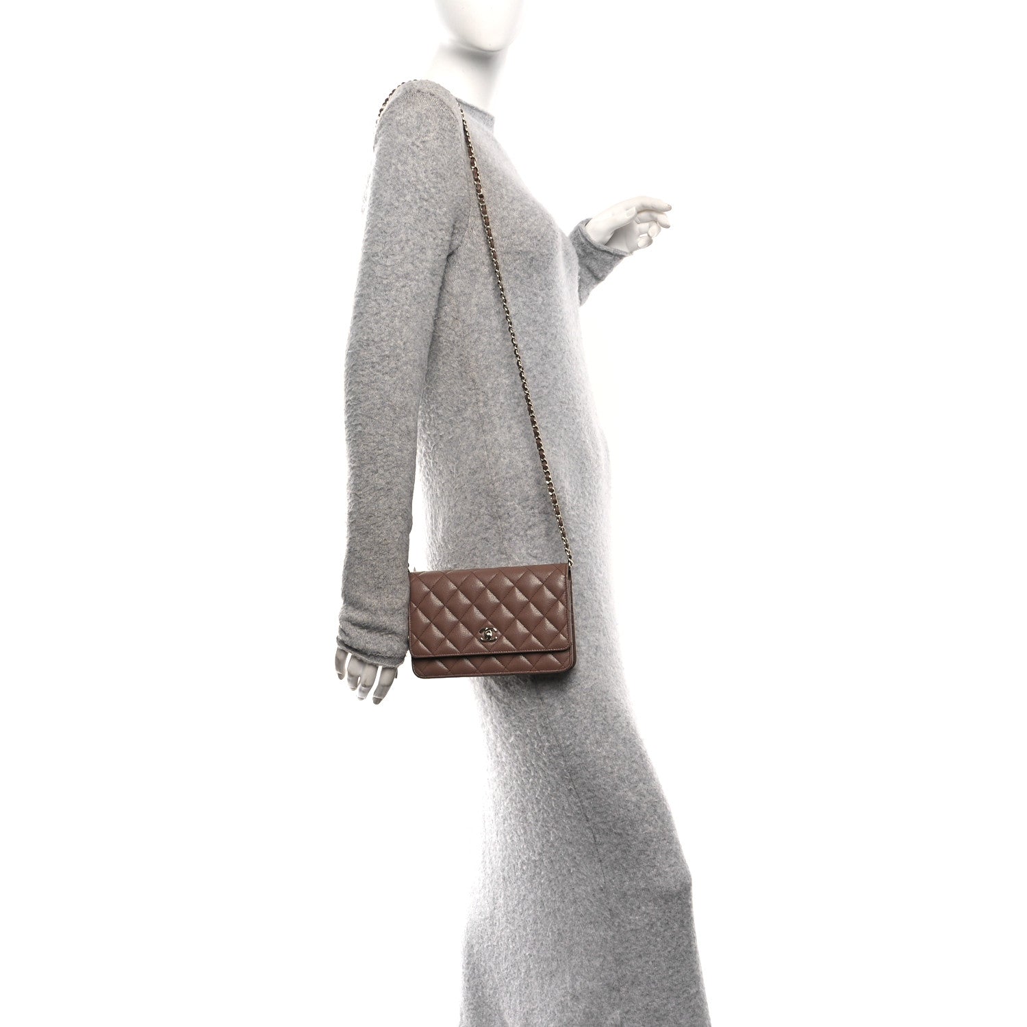 Chanel Caviar Quilted CC Turnlock Wallet On Chain WOC Brown