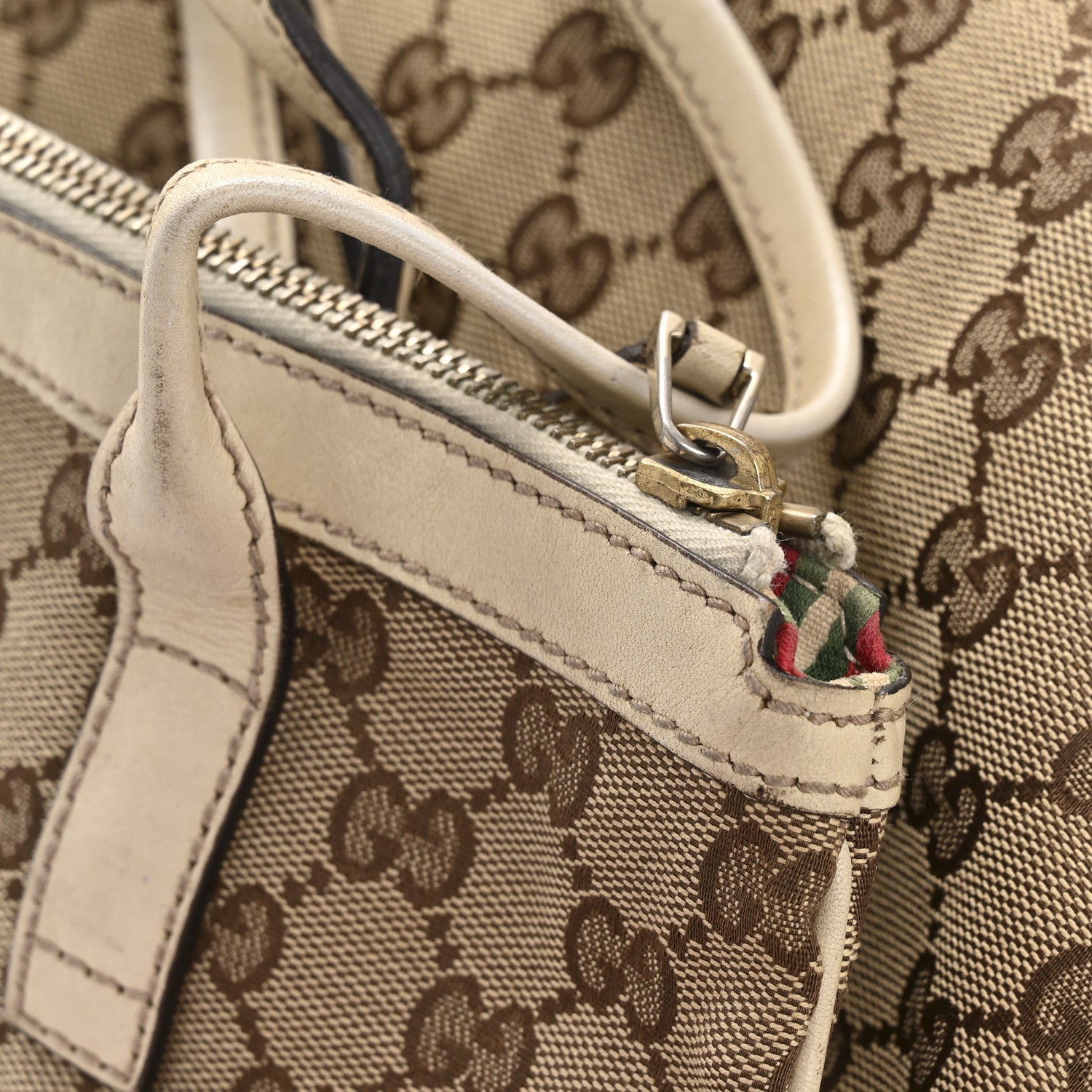 Gucci Monogram Medium New Britt Hobo Tote Off White