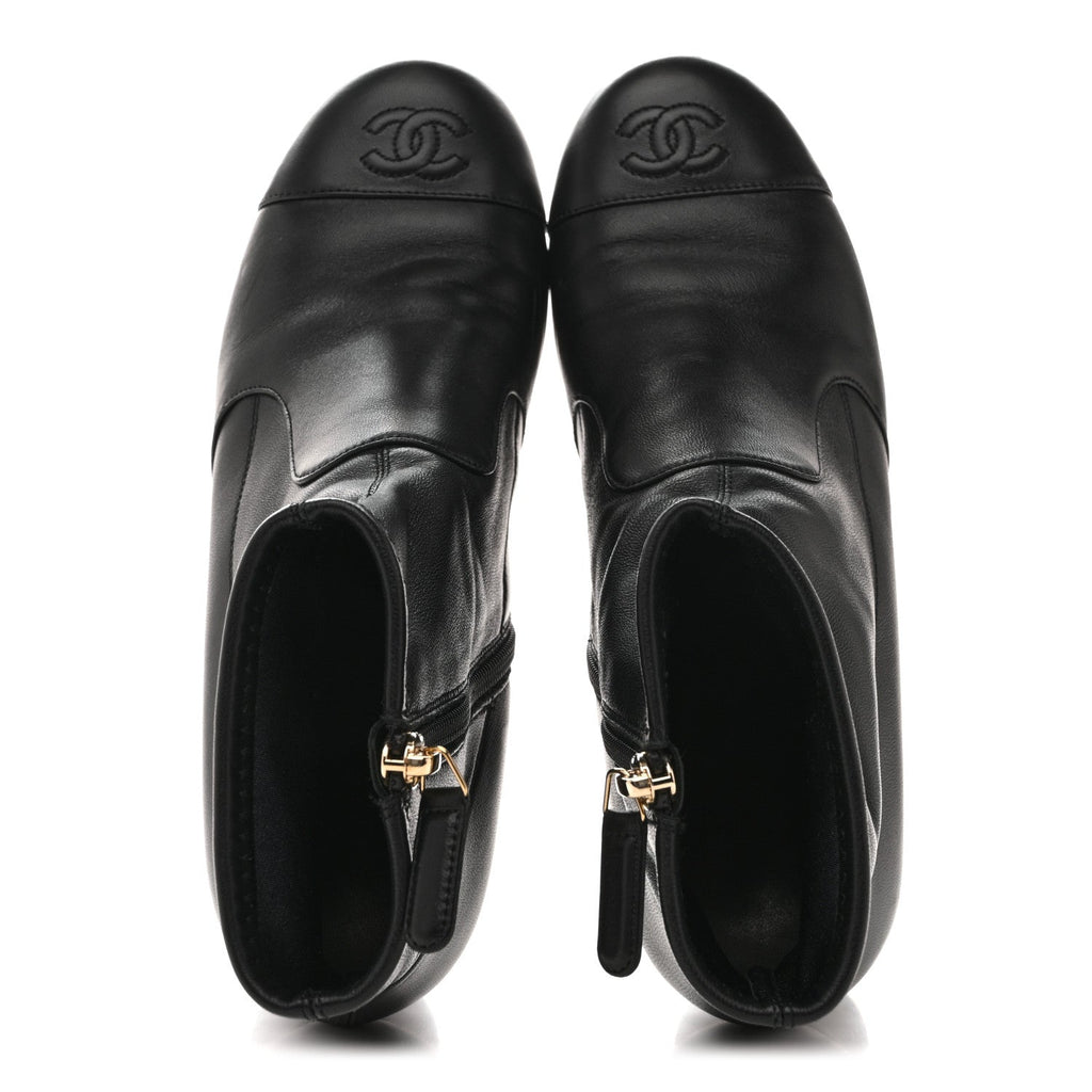 Chanel Stretch Lambskin Cap Toe CC Short Boots 38.5 Black