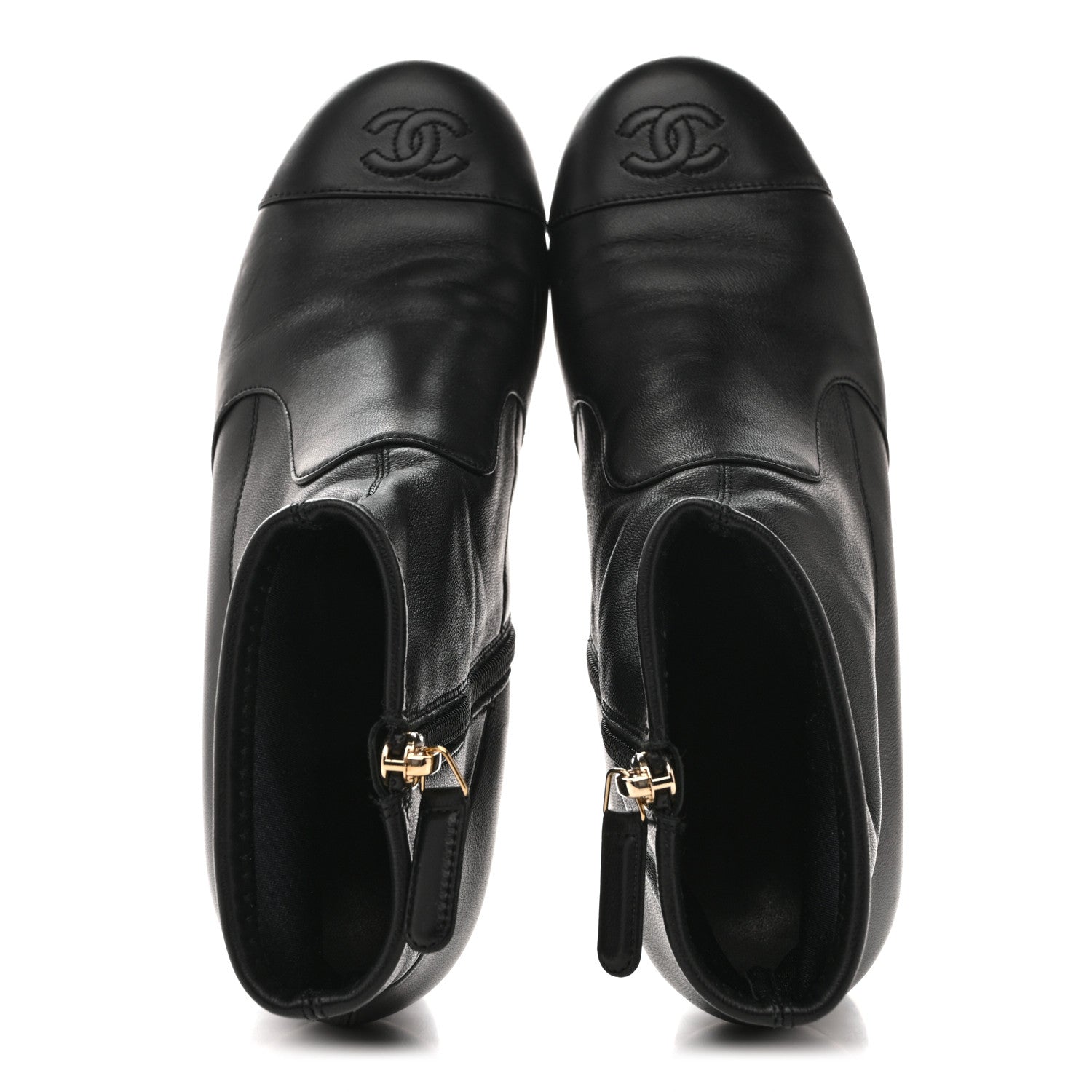 Chanel Stretch Lambskin Cap Toe CC Short Boots 38.5 Black