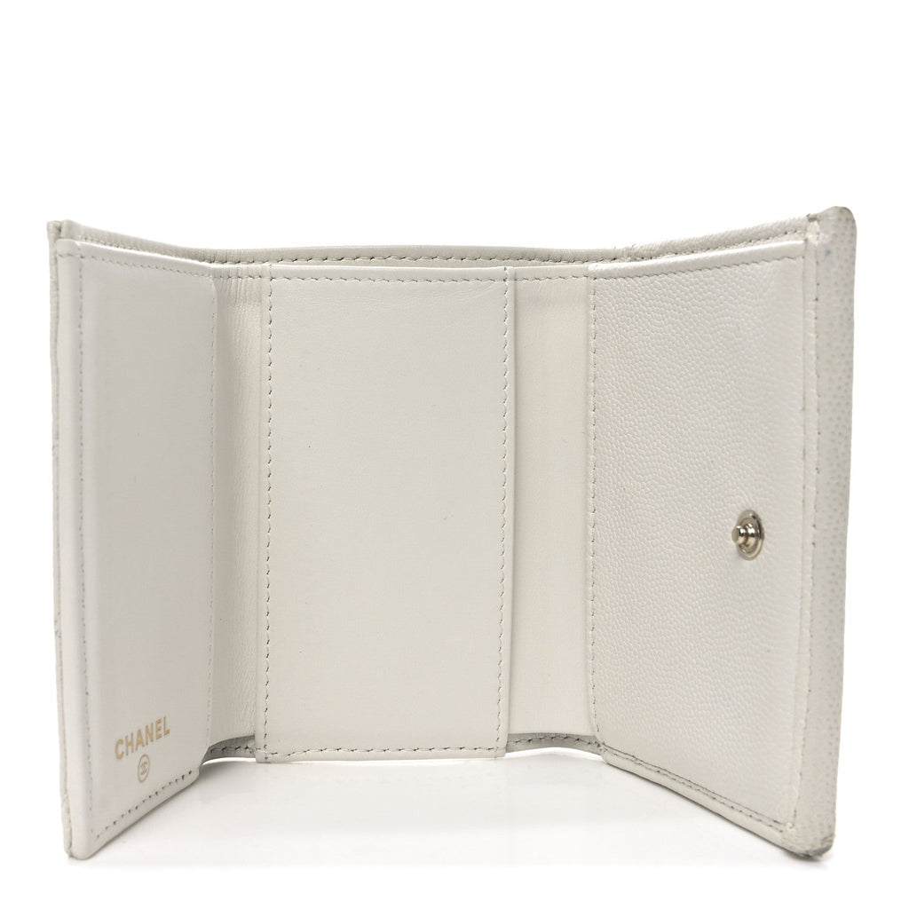 Caviar Quilted Crystal CC Small Flap Wallet White