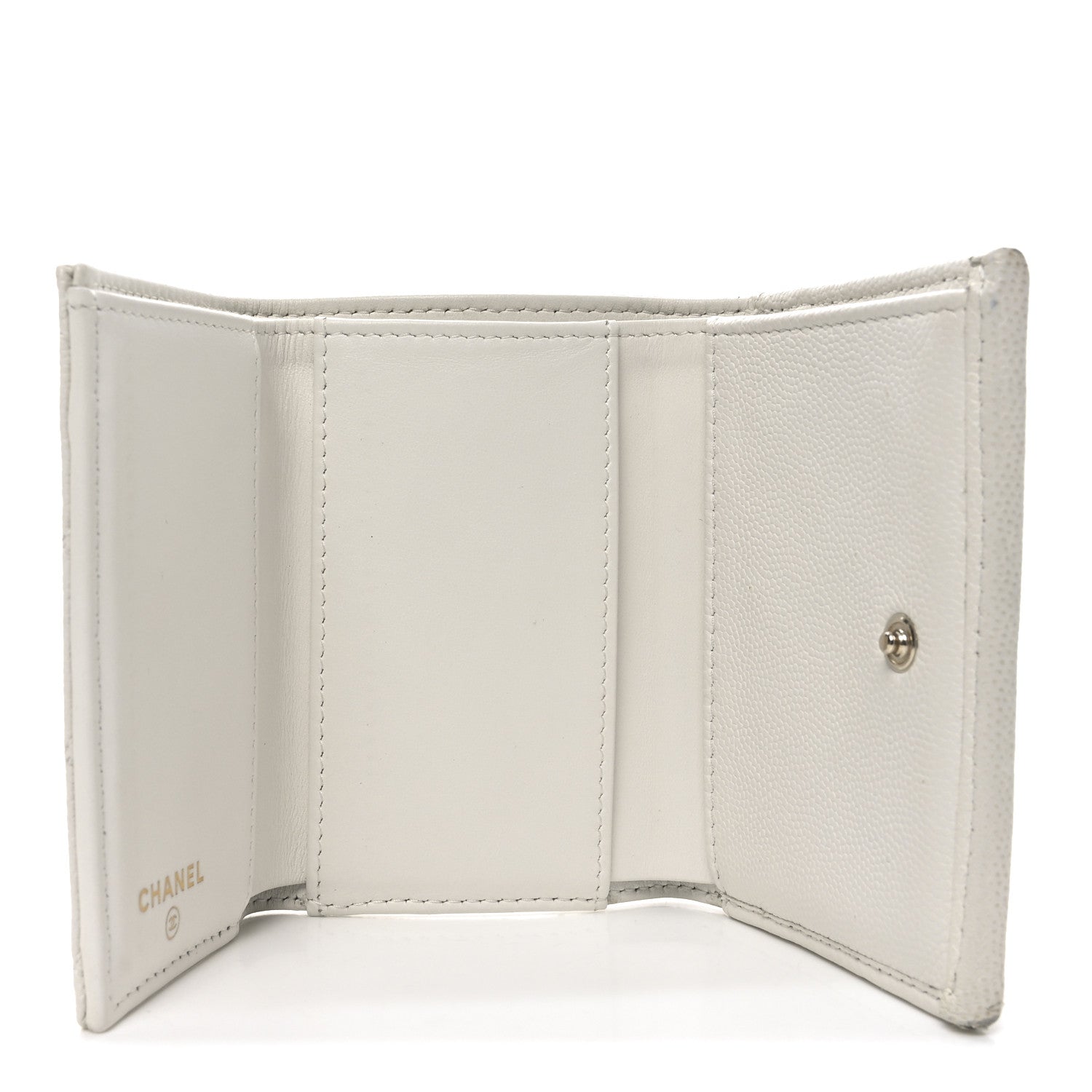 Caviar Quilted Crystal CC Small Flap Wallet White