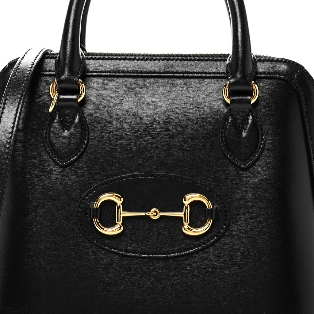 Gucci Boarded Plutone Calfskin Small Horsebit 1955 Top Handle Bag Black