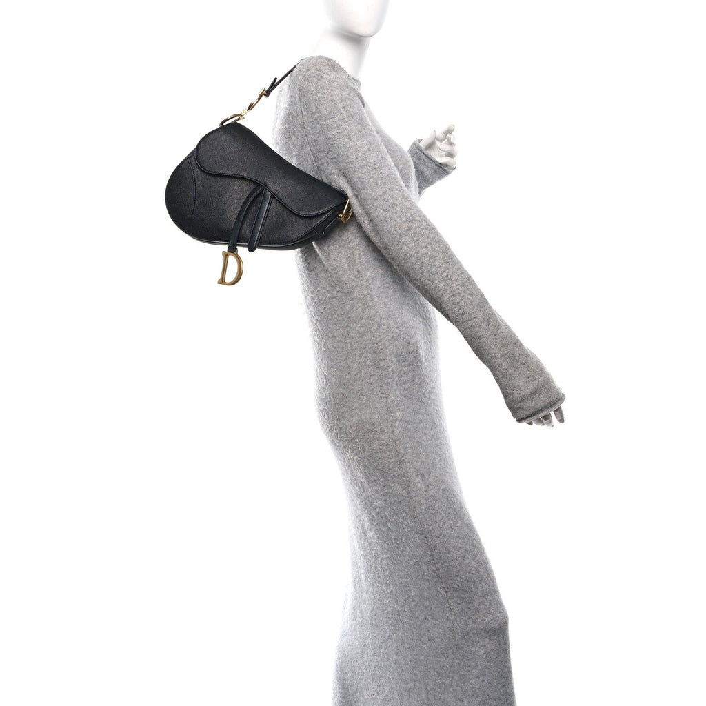 Christian Dior Grained Calfskin Saddle Bag Black