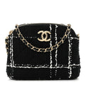 Chanel Tweed Quilted Mini Clutch With Chain Black White