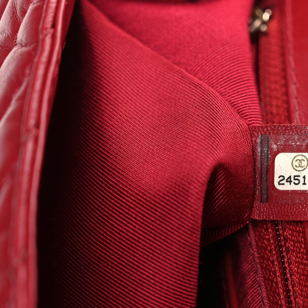 Chanel Calfskin Chevron Quilted Top Handle Flap Red