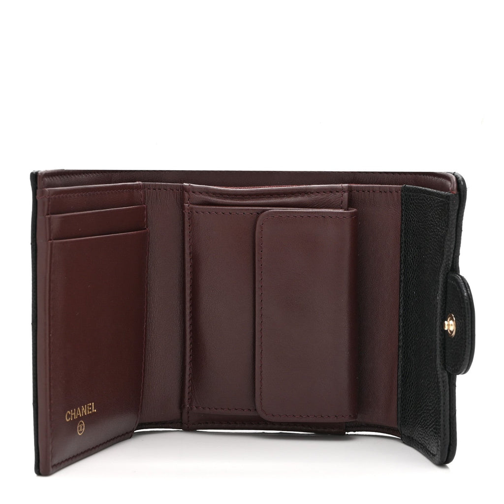 Caviar Quilted Compact Flap Wallet Black