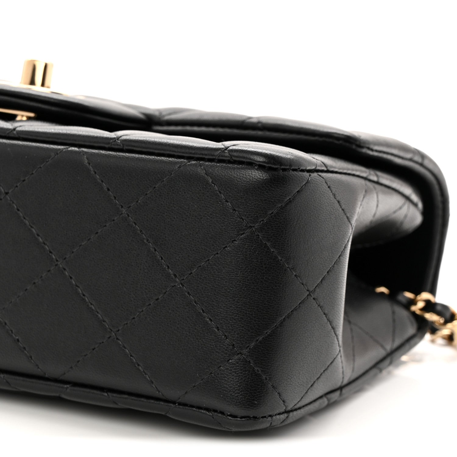 Chanel Lambskin Quilted Mini Top Handle Rectangular Flap Black