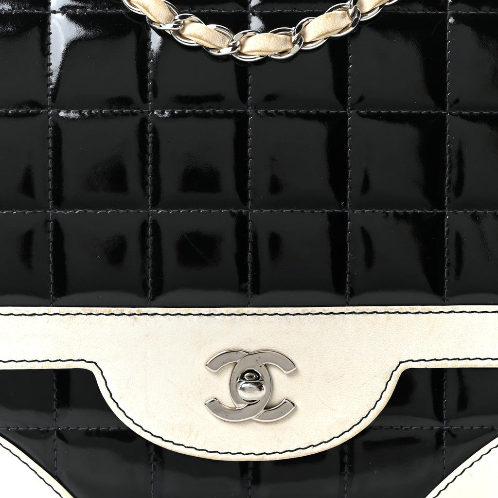 Chanel Lambskin Patent Chocolate Bar Flap Black White