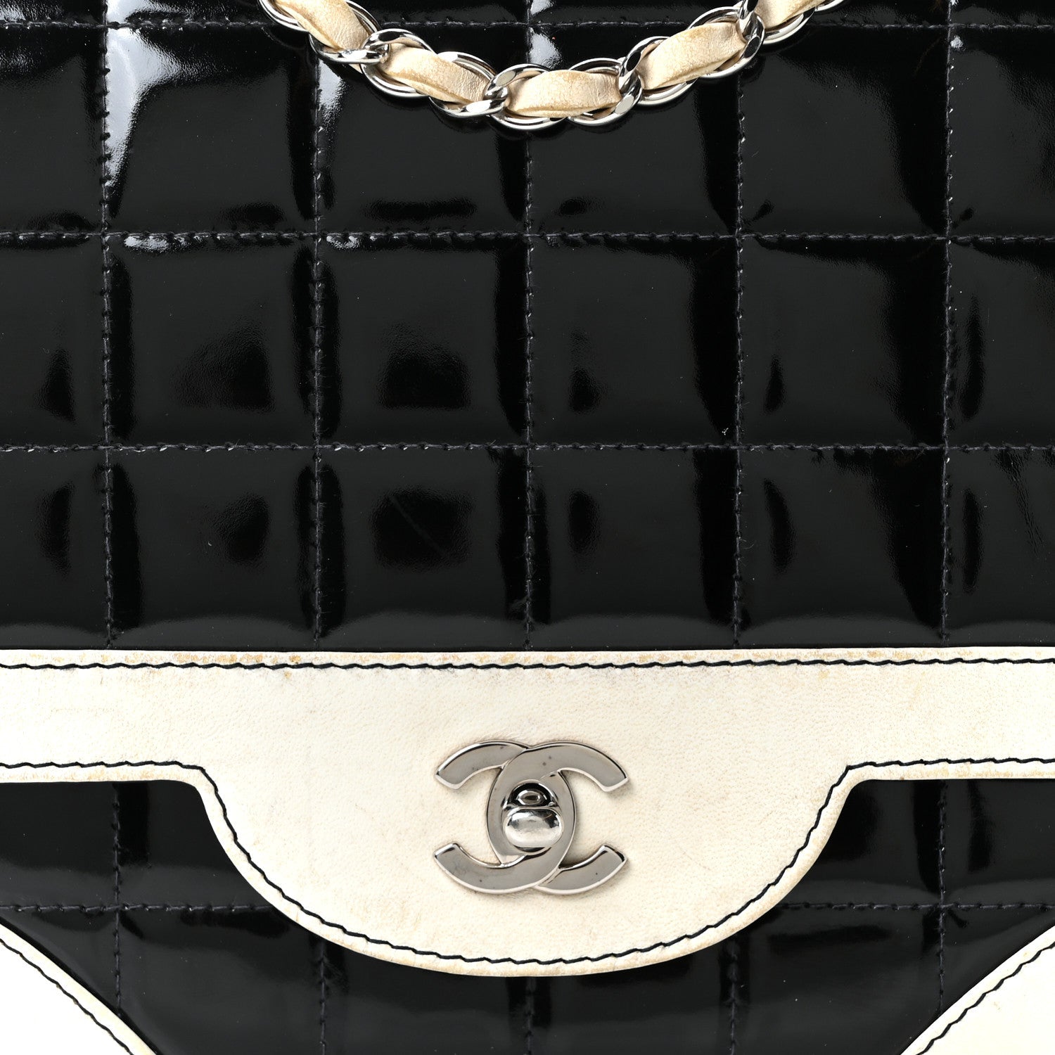 Chanel Lambskin Patent Chocolate Bar Flap Black White