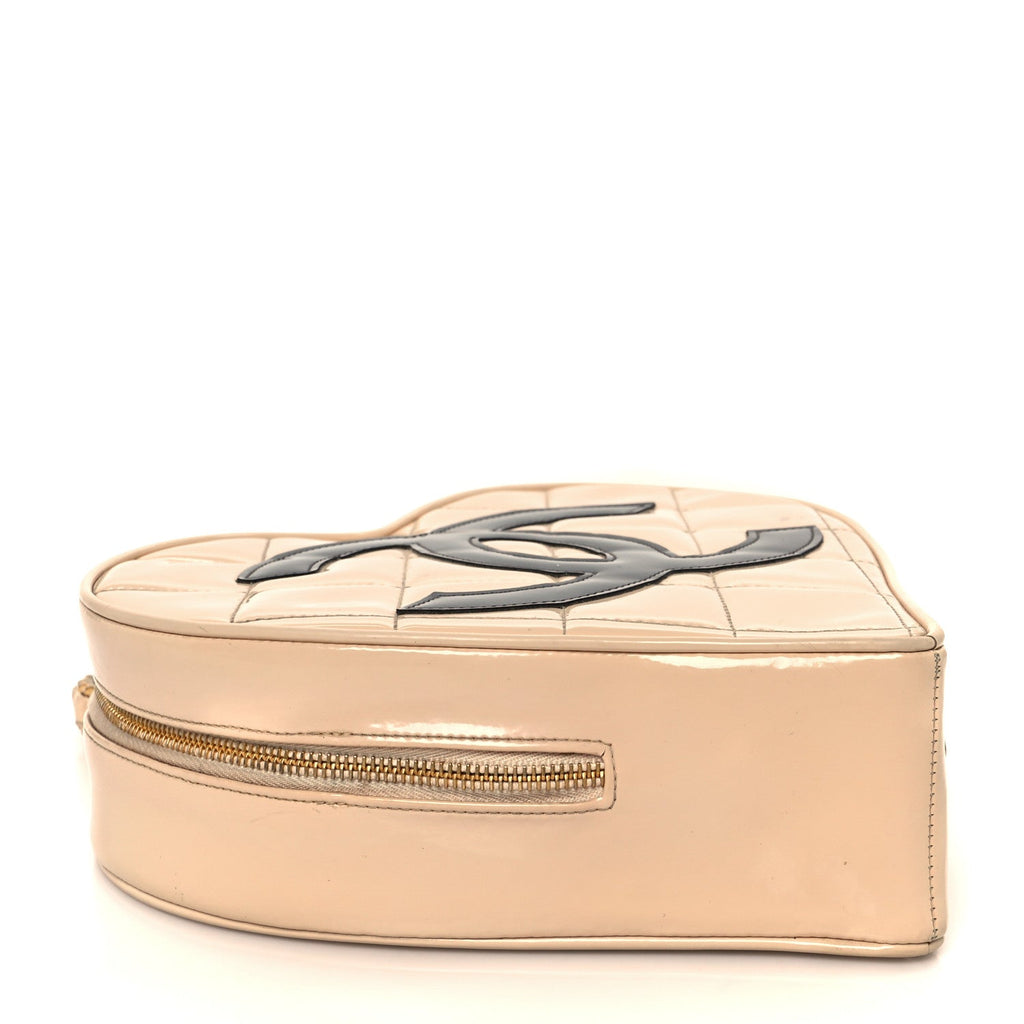Chanel Patent Quilted CC Barbie Heart Vanity Case Beige