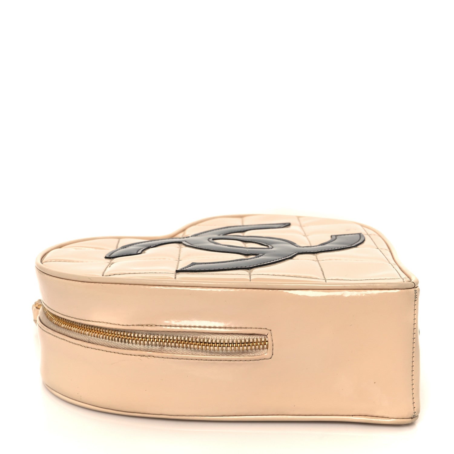 Chanel Patent Quilted CC Barbie Heart Vanity Case Beige