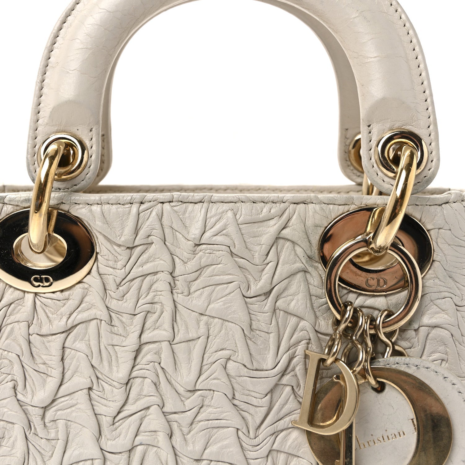 Christian Dior Lambskin Gathered Mini Lady Dior White