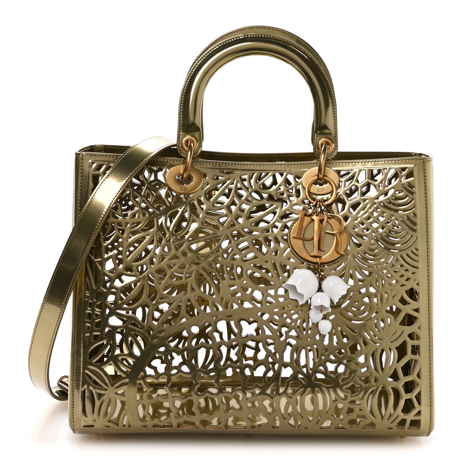 Christian Dior X DAVID WISEMAN Metallic Calfskin Laser Cut Large Lady Dior Gold