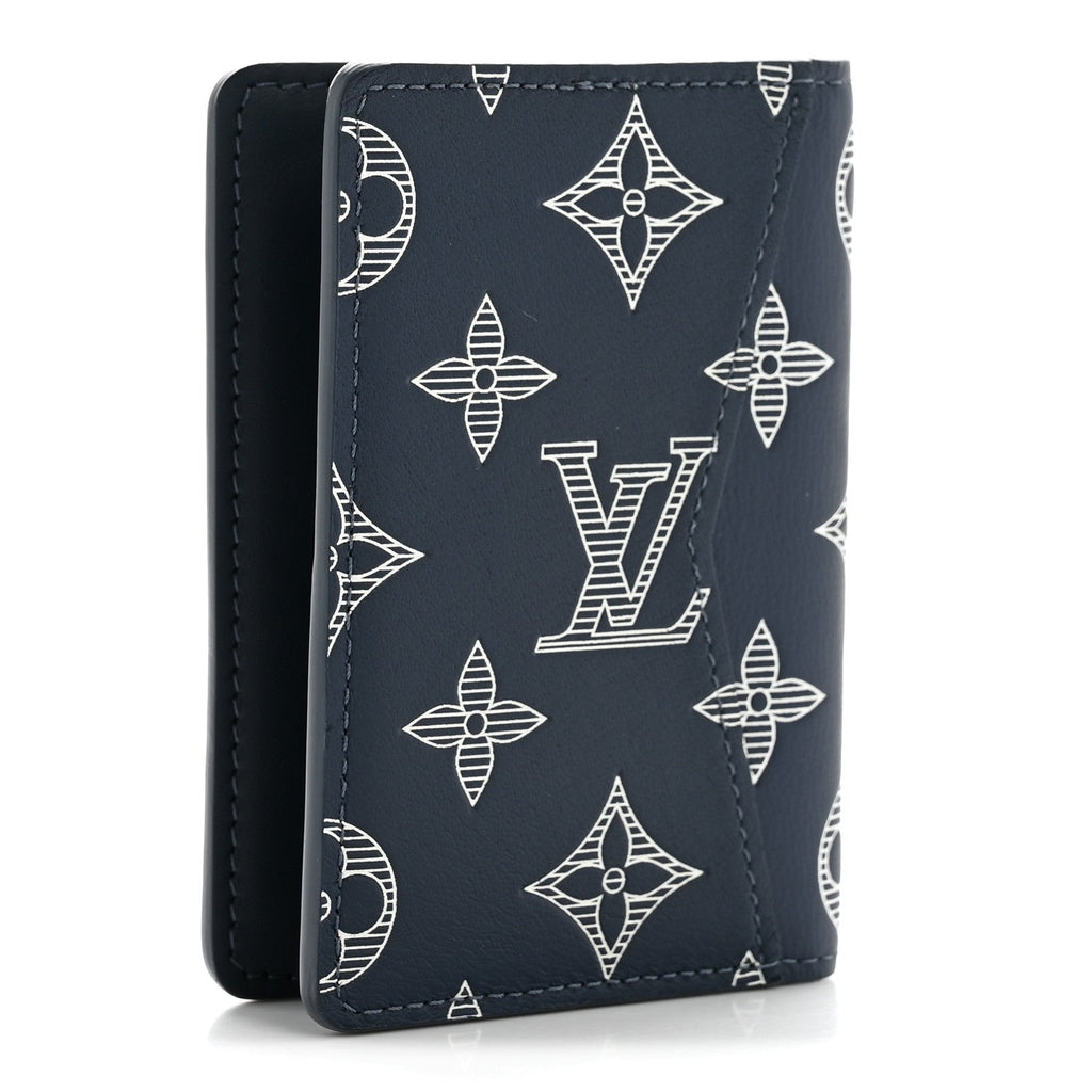 Louis Vuitton Calfskin Monogram Shadow Pocket Organizer Navy Blue White
