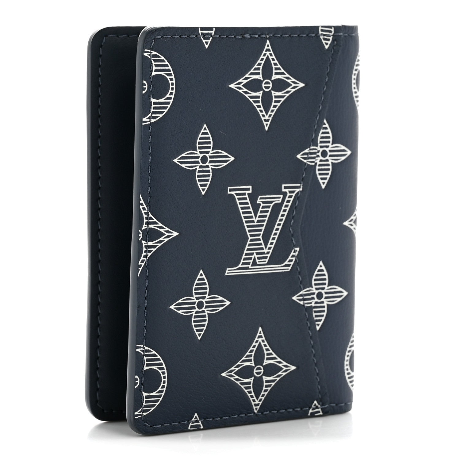 Louis Vuitton Calfskin Monogram Shadow Pocket Organizer Navy Blue White