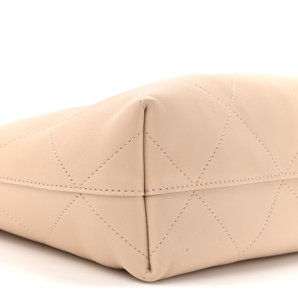 Chanel Shiny Lambskin Quilted Small Hobo Beige
