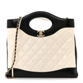 Chanel Patent Calfskin Quilted Mini 31 Shopping Bag White Black