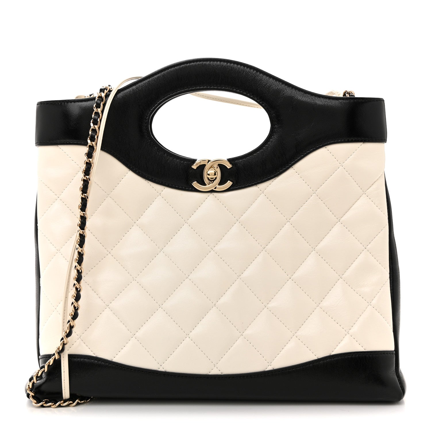 Chanel Patent Calfskin Quilted Mini 31 Shopping Bag White Black