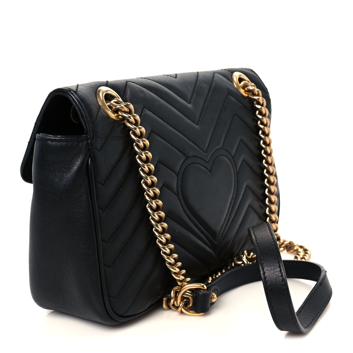 Gucci Calfskin Matelasse Small GG Marmont Shoulder Bag Black