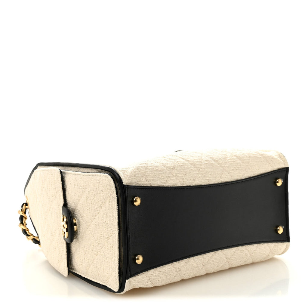 Chanel Braided Raffia Calfskin Quilted Small Chanel 25 Handbag White Black