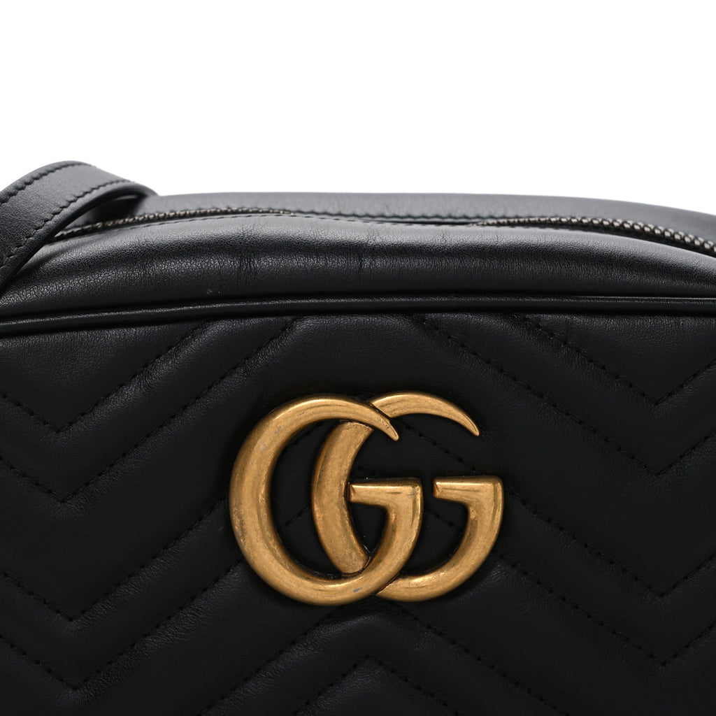 Gucci Calfskin Matelasse Small GG Marmont Chain Shoulder Bag Black