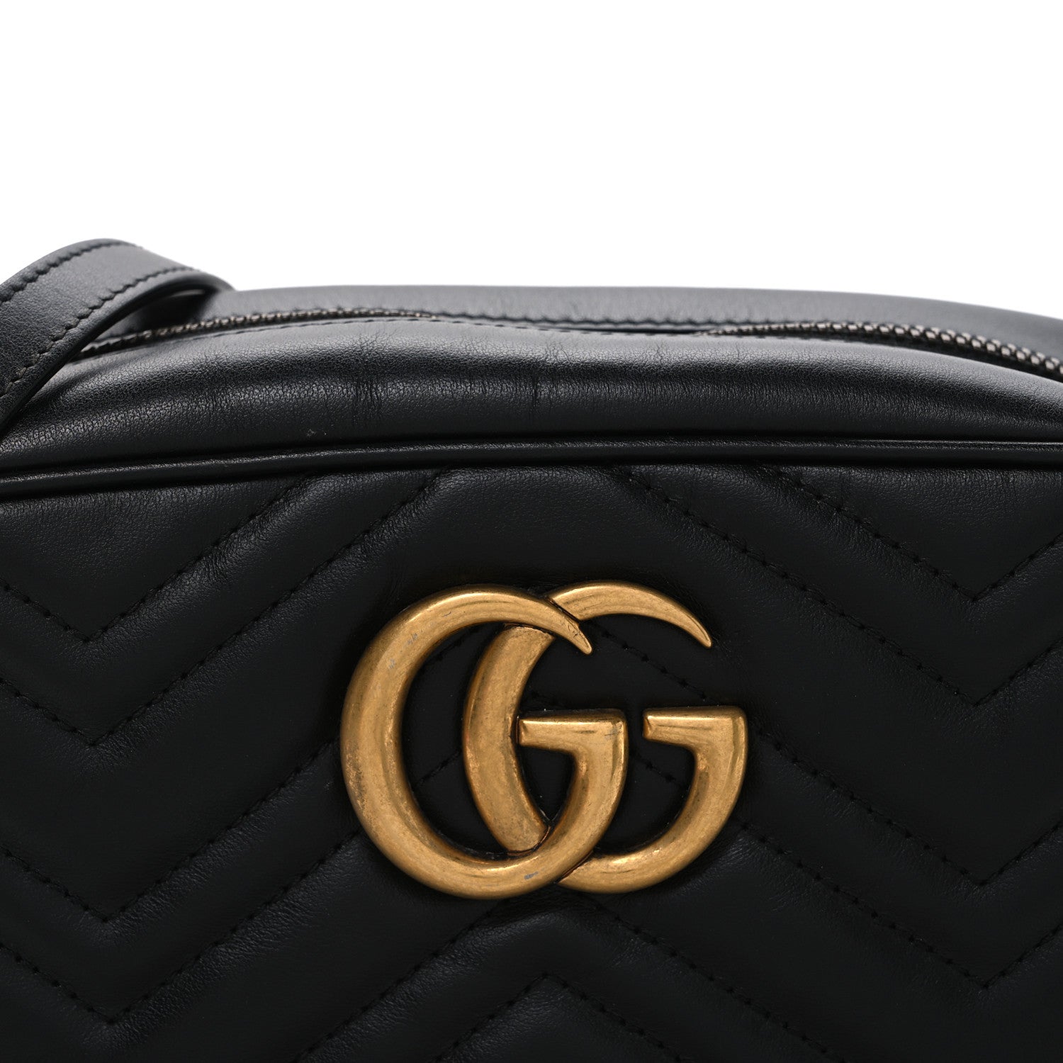 Gucci Calfskin Matelasse Small GG Marmont Chain Shoulder Bag Black