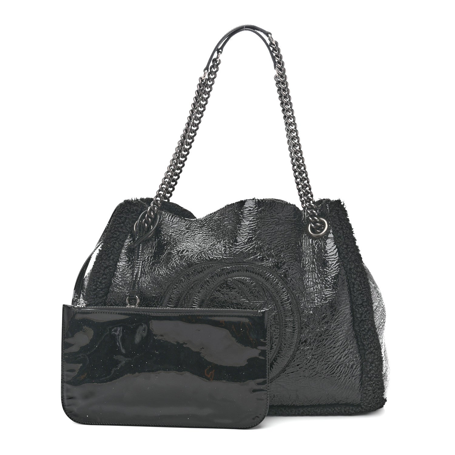 Gucci Patent Shearling Medium Soho Chain Shoulder Bag Black