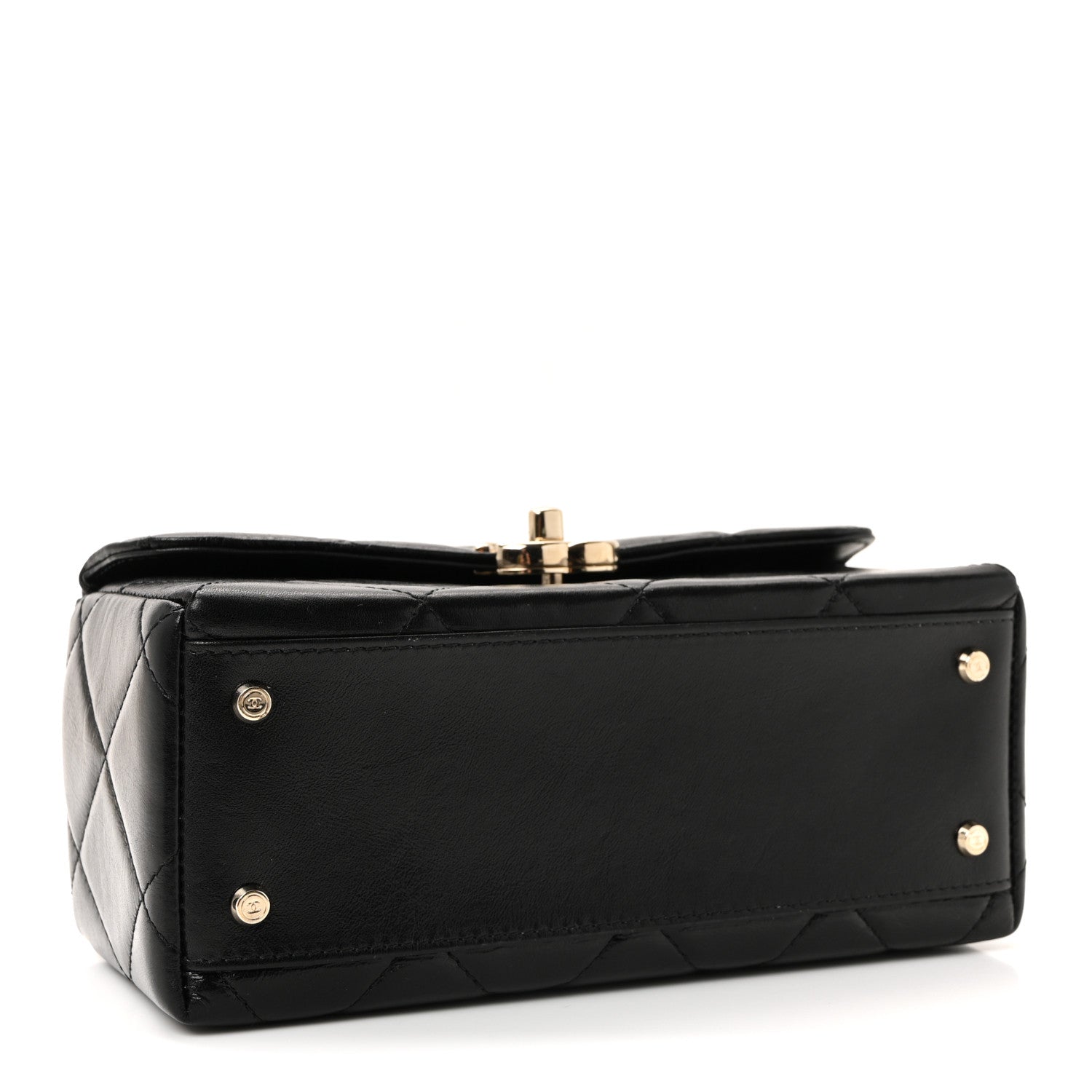 Chanel Shiny Calfskin Quilted Top Handle Box Bag Black