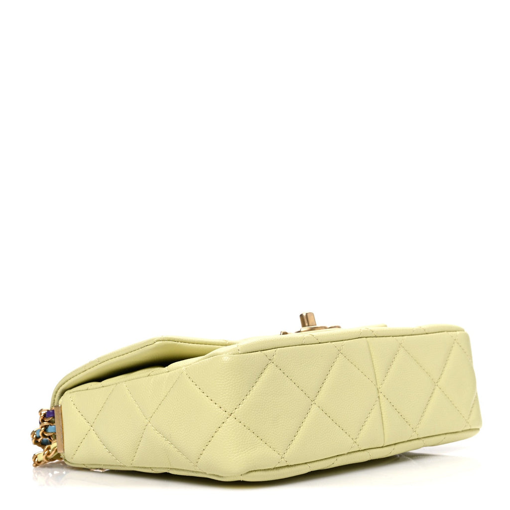 Chanel Shiny Caviar Quilted Mini Chain Messenger Flap Bag Yellow