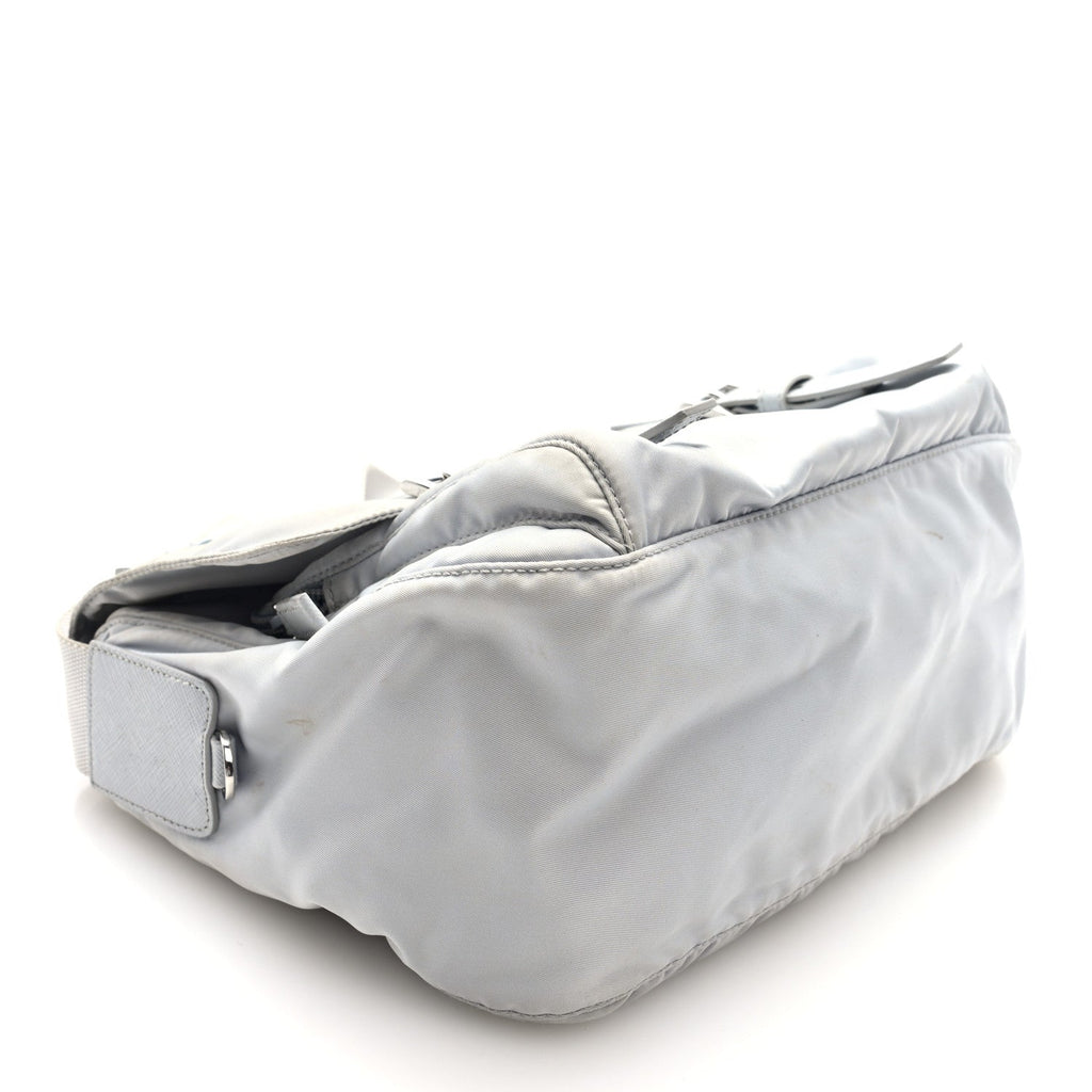 Prada Re-Nylon Vela Saffiano Pocket Double Buckle Messenger Shoulder Bag Fiordaliso