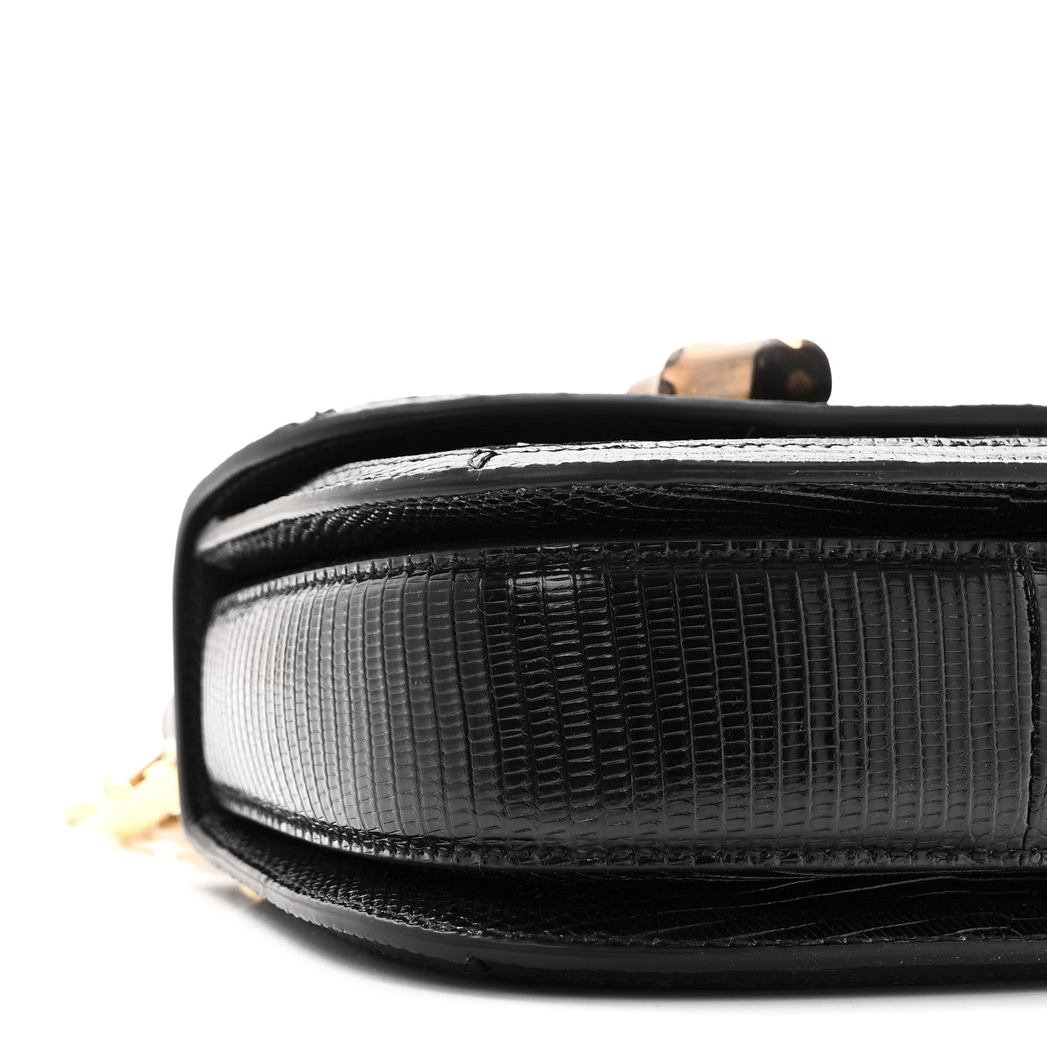 Gucci Sequin Lizard Embossed GG Mini Bamboo 1947 Top Handle Chain Bag Black White