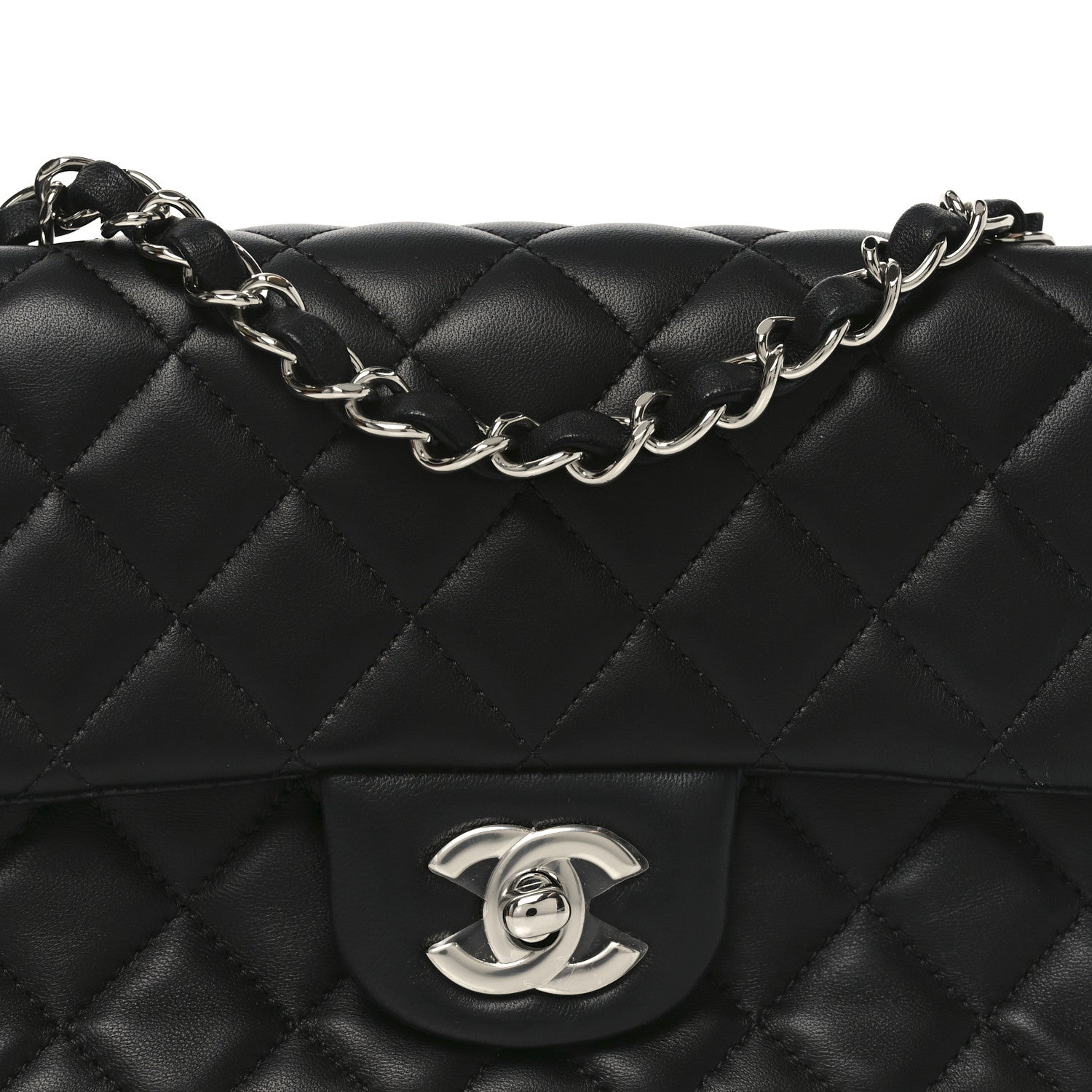 Chanel Lambskin Quilted Mini Rectangular Flap Black