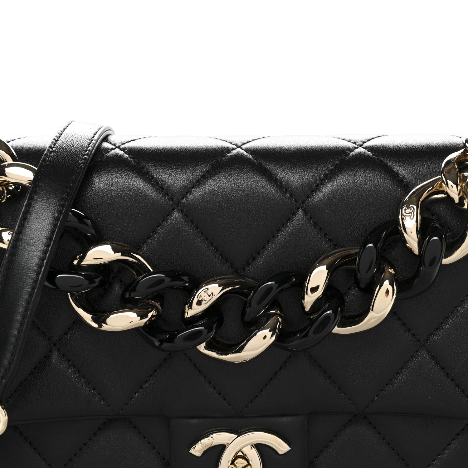 Chanel Lambskin Quilted Resin Bi-Color Chain Flap Bag Black