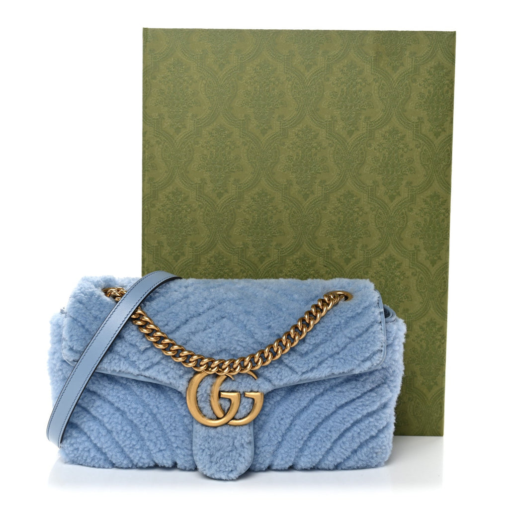 Gucci Merino Wool Matelasse Small GG Marmont Shoulder Bag Cadet Blue