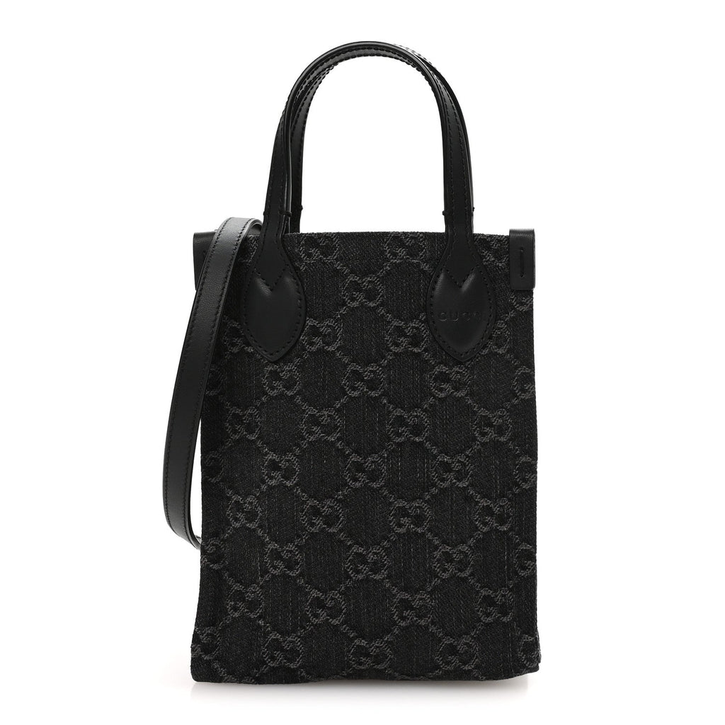 Gucci Denim GG Monogram Calfskin Mini Ophidia Tote Bag Black