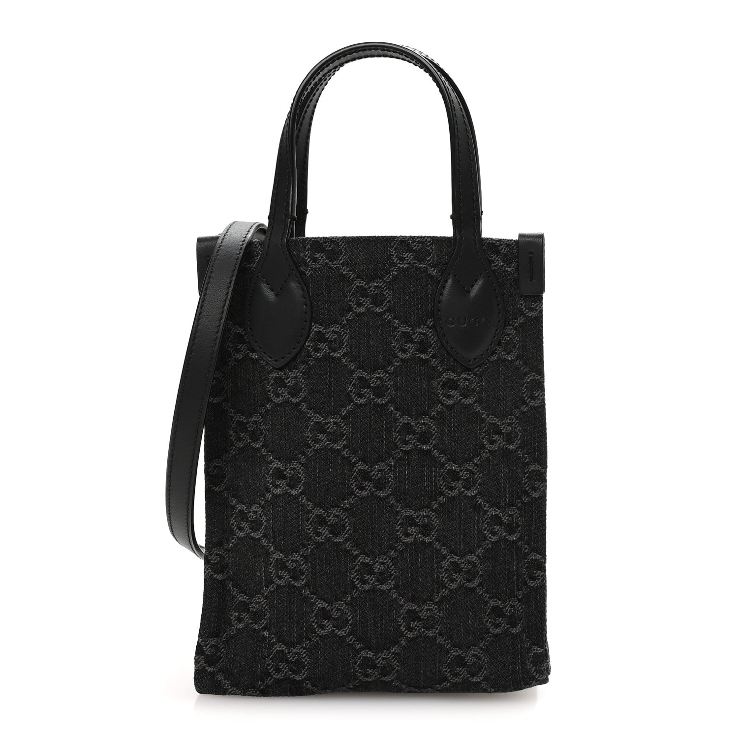Gucci Denim GG Monogram Calfskin Mini Ophidia Tote Bag Black