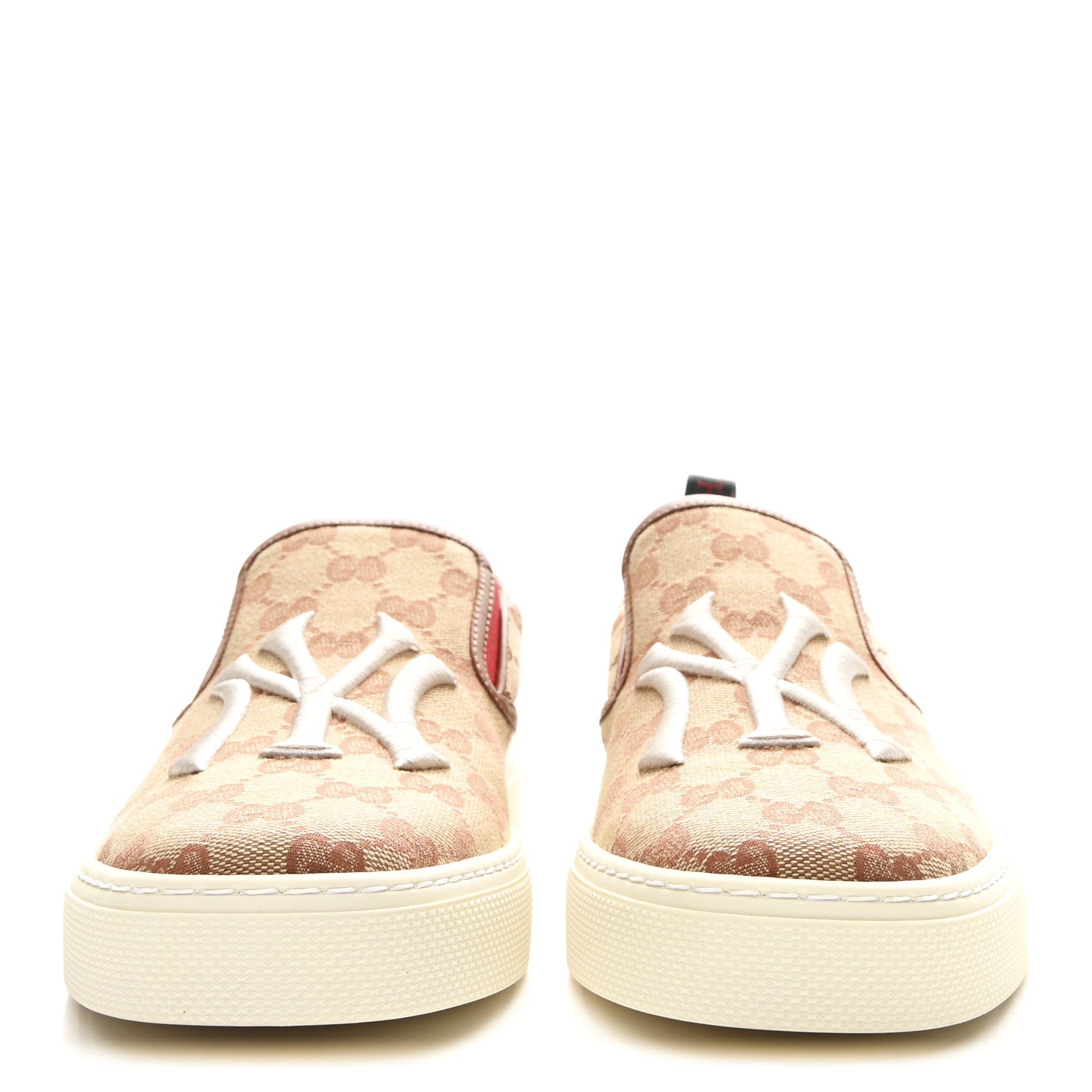Gucci X MLB GG Monogram NY Yankees Embroidered Mens Slip On Sneakers 8 Beige Ruggine Rust