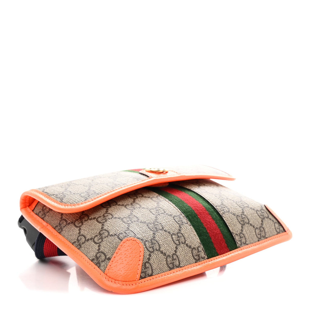 Gucci GG Supreme Monogram Web Small Ophidia Belt Bag Beige Ebony Orange Fluo
