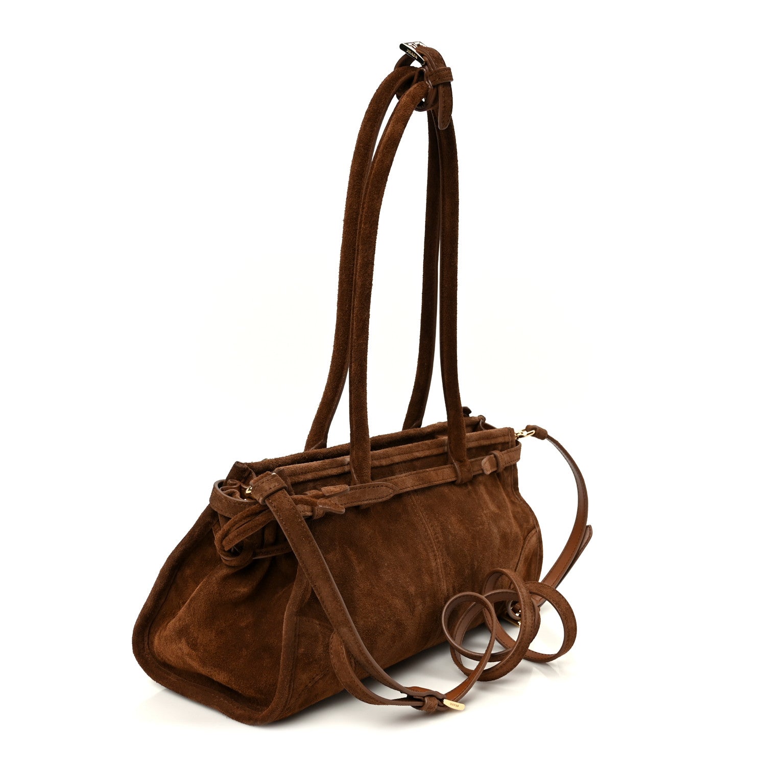 Prada Suede Triangle Medium Bonnie Shoulder Bag Cacao