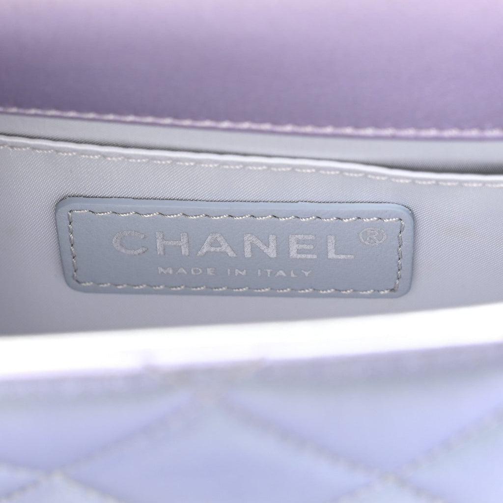 Chanel Gradient Metallic Calfskin Quilted Clutch Silver Blue Yellow Purple
