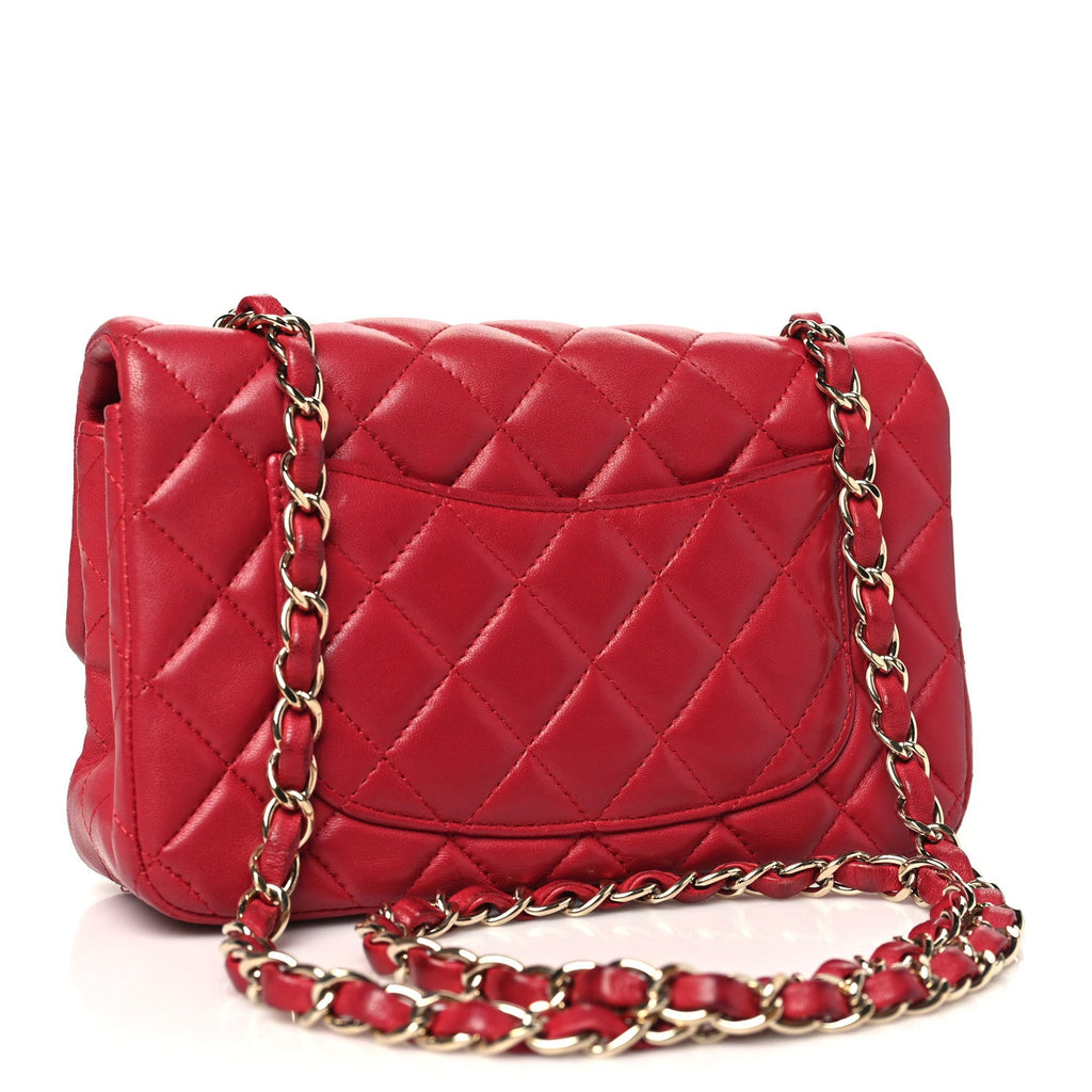Chanel Lambskin Quilted Mini Rectangular Flap Dark Pink